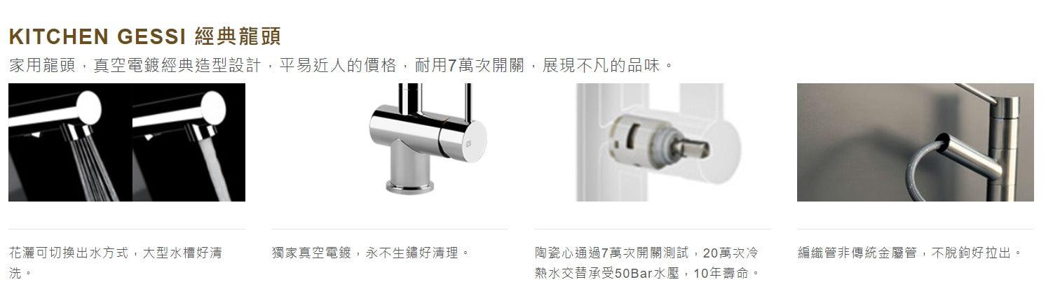 義大利 Gessi 316不鏽鋼伸縮廚房龍頭｜圓形刻紋 60014