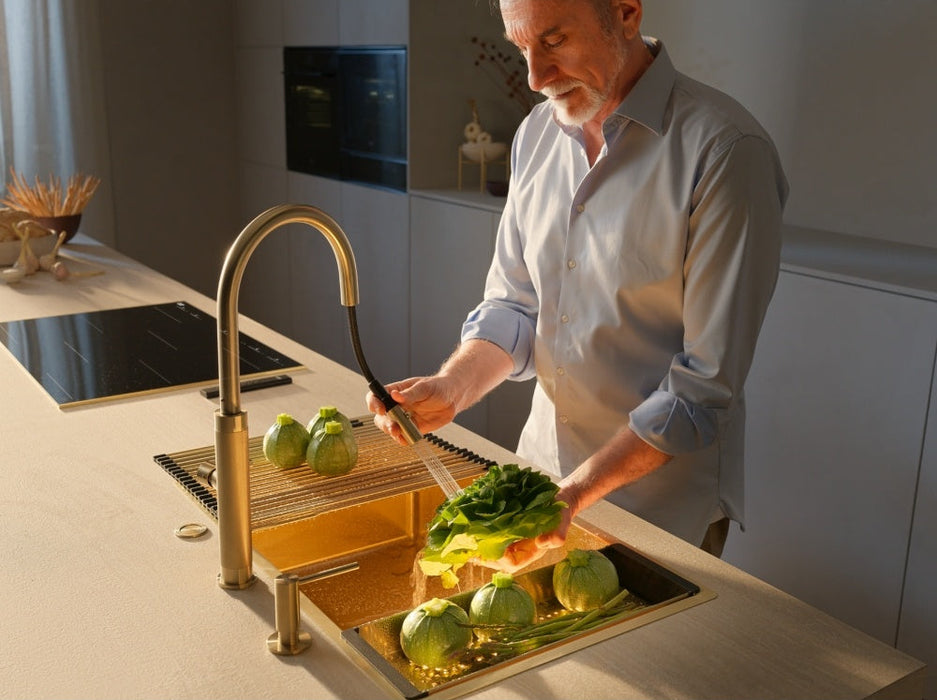 Franke Masterpiece 伸縮廚房龍頭(客製色)｜特殊刻紋手把