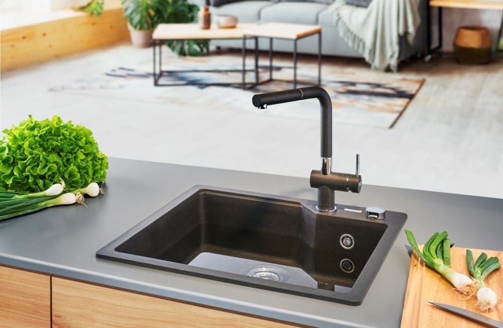 56cm 瑞士 Franke 花崗岩水槽(上嵌安裝)｜耐高溫280度，抗刮不吃色