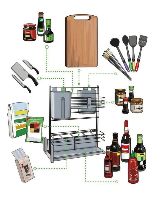 德國 Cooking Agent 多功能調味料側拉籃 30cm｜刀架砧板收納 - 承重 16 kg