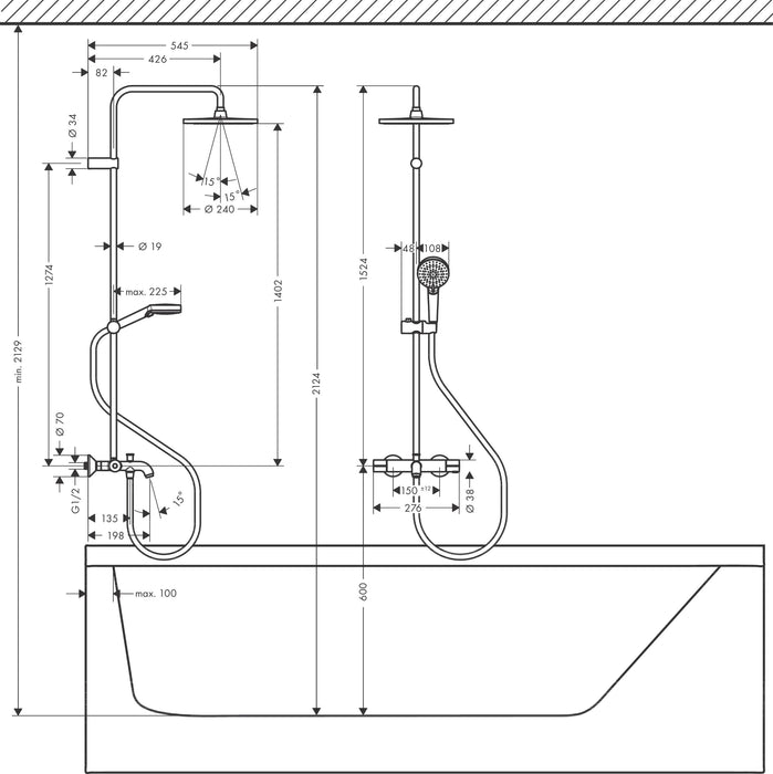 <展示中> Hansgrohe Vernis 240 三出水恆溫淋浴柱 (烤漆霧黑)｜加長型花灑