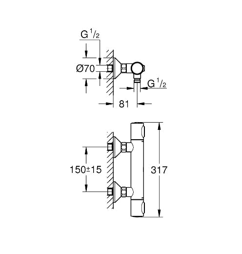 Grohe Safety 500 恆溫龍頭浴杆超值組｜單出水