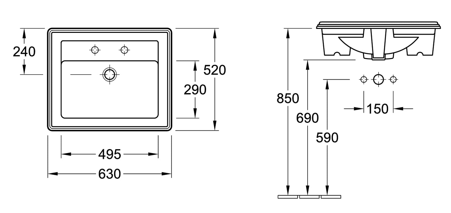 美式復古款 Villeroy & Boch Hommage 63cm 上嵌式面盆 - 限台中以北