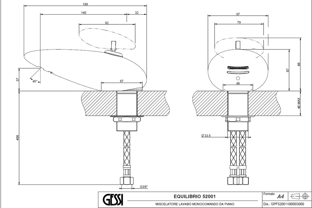Gessi Equilibrio 鵝卵石面盆龍頭主體 52001 (需另購手把) 多色可選｜請洽客服詢價
