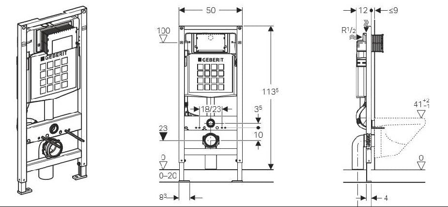 Geberit 全框/輕隔間用 12cm 壁掛馬桶隱藏式水箱｜含沖水面板