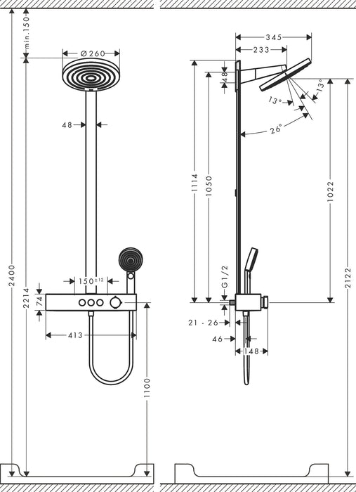 Hansgrohe Pulsify S 260 二段式恆溫花灑｜檯面龍頭