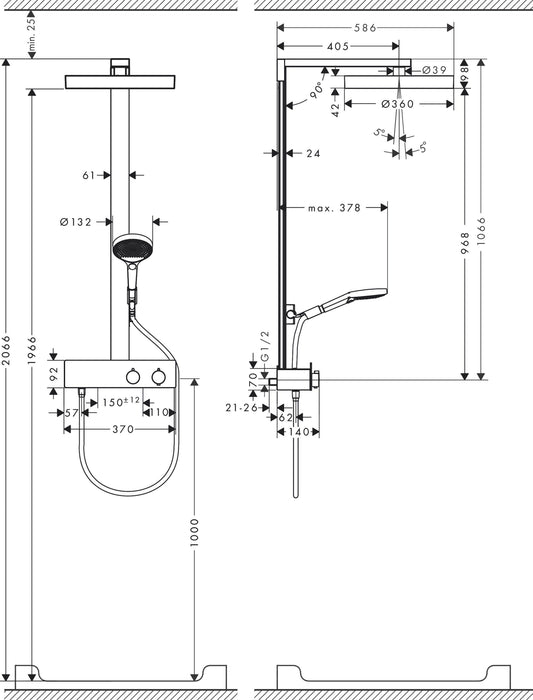 Hansgrohe Rainfinity 360 恆溫淋浴柱｜36cm 花灑｜置物平台 (耐刮烤漆玻璃)