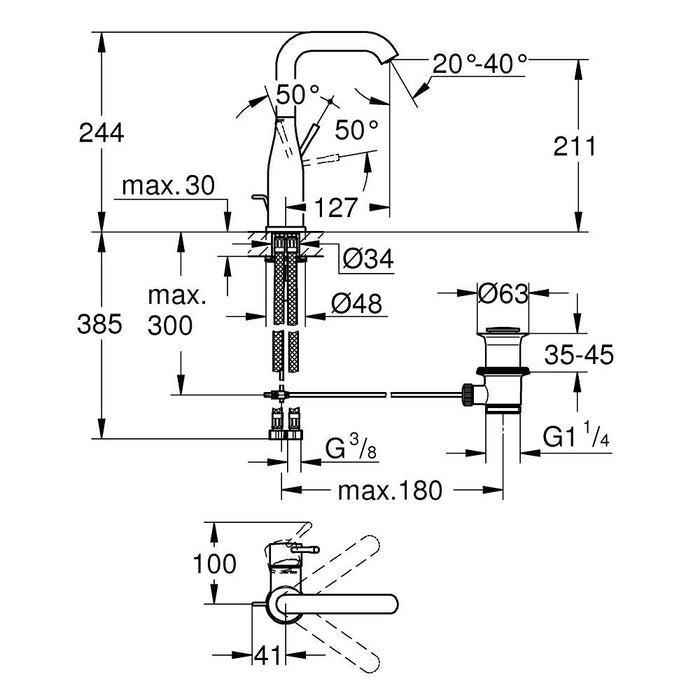 Grohe Essence 出水頭可旋轉面盆龍頭｜烤漆霧黑