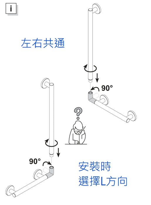 Keuco Plan Care L型浴室扶手 寬46cm 長76cm