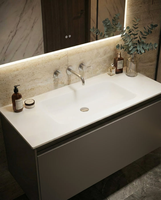 好德訂製 BC90 流線型人造石洗手台｜超薄檯面 一體成型｜交期 2-3週