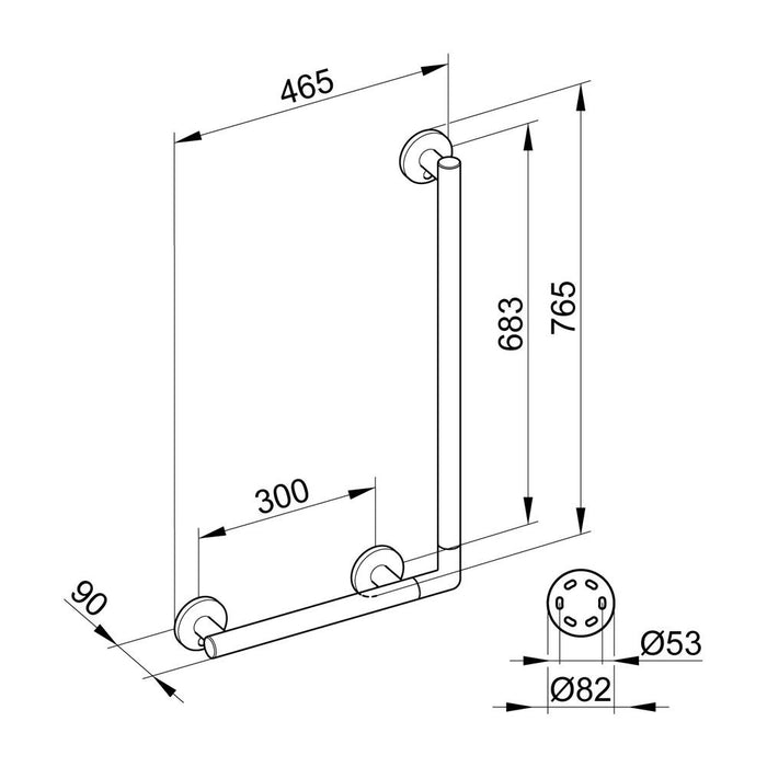 Keuco Plan Care L型浴室扶手 寬46cm 長76cm