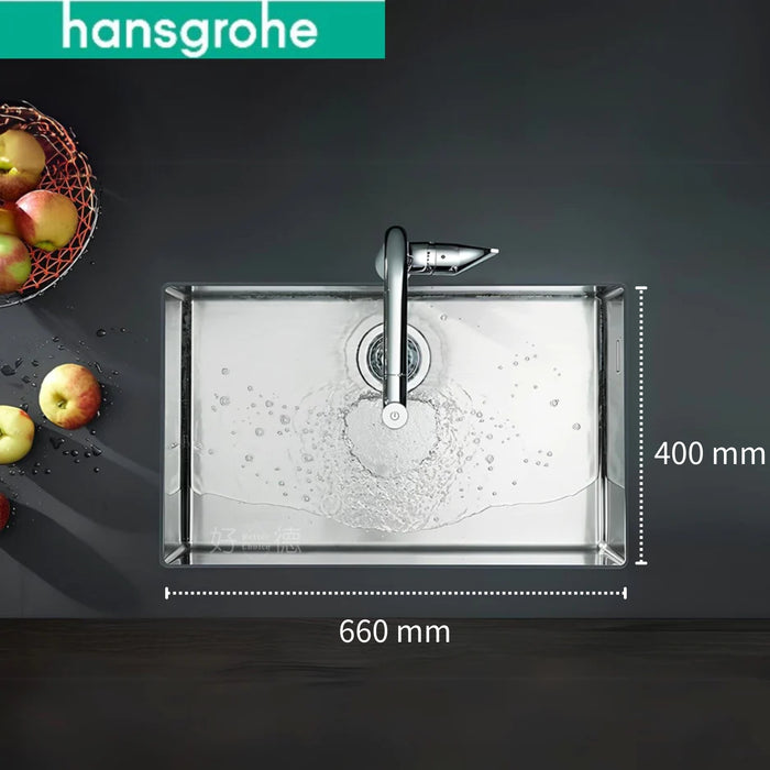 好德-Hansgrohe套餐｜71cm 不鏽鋼水槽 + M81 伸縮廚房龍頭 送黑色瀝水籃