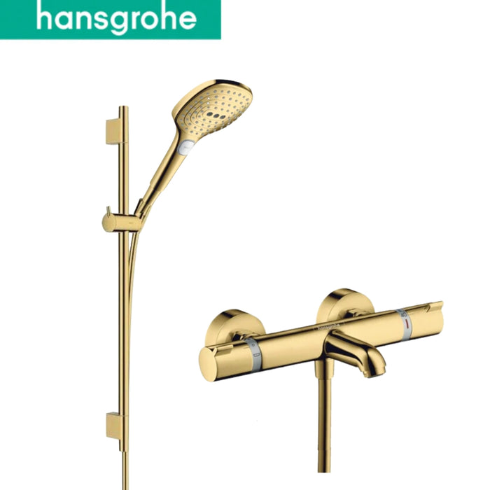 Hansgrohe 金色恆溫淋浴組｜65cm 浴杆｜雙出水