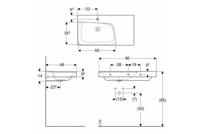 德國 Geberit Xeno² 90cm 檯面式可壁掛大面盆