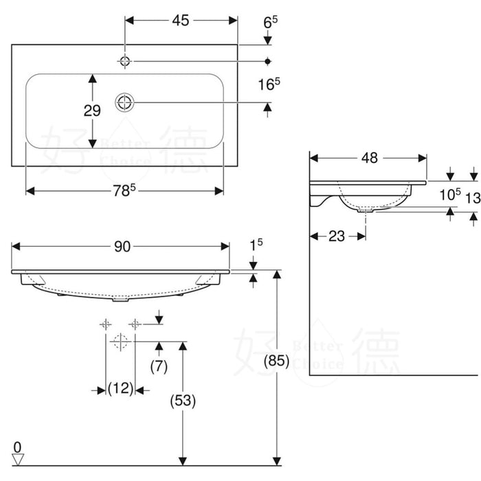 德國 Geberit iCon 90cm 美型超薄邊檯面盆