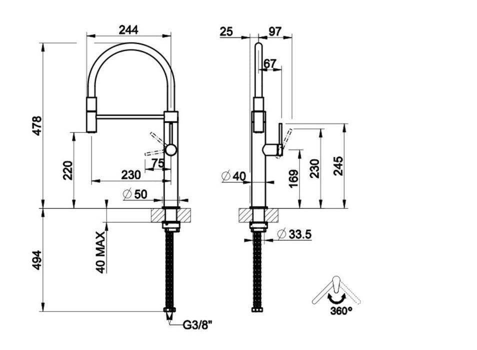 義大利 Gessi 316不鏽鋼伸縮廚房龍頭 ｜髮絲紋 60010