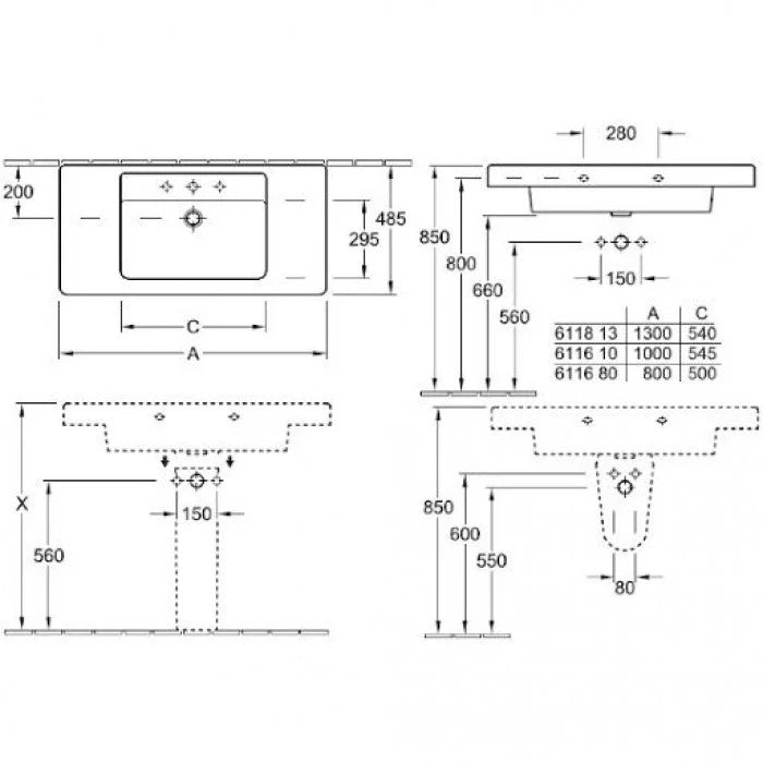 Villeroy & Boch SUBWAY 長方形檯面盆 100cm (可壁掛) - 限台中以北