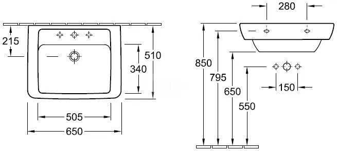 Villeroy & Boch SUBWAY 長方形檯面盆 65cm (可壁掛) - 限台中以北