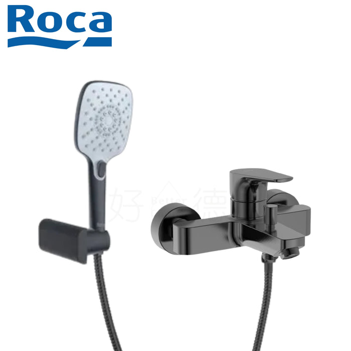 ROCA Atlas 烤漆黑 方形蓮蓬頭淋浴組 | 雙出水