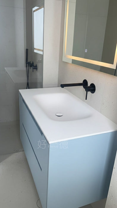 好德訂製 BC90 流線型人造石洗手台｜超薄檯面 一體成型｜交期 2-3週