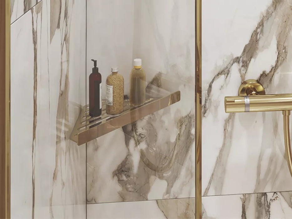 Hansgrohe AddStoris 浴室轉角置物架｜可瀝水｜亮金色