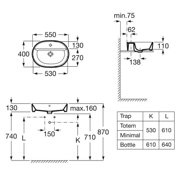 Roca Gap 55cm 圓弧造型台上盆