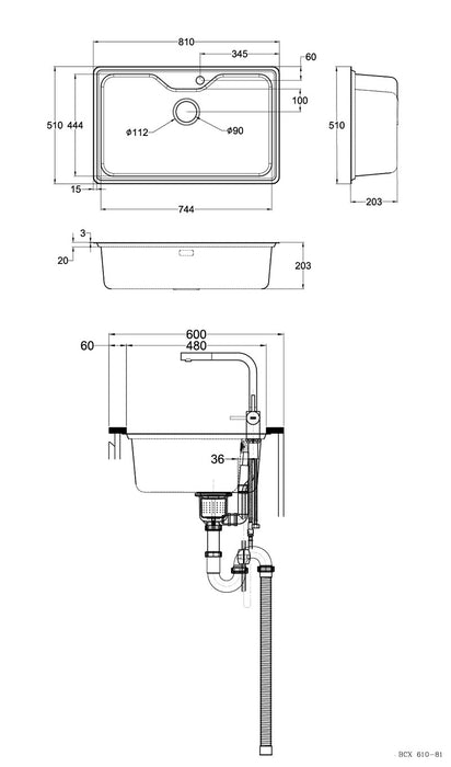 81cm Franke Bell系列 不鏽鋼線型大水槽｜BCX 610-81