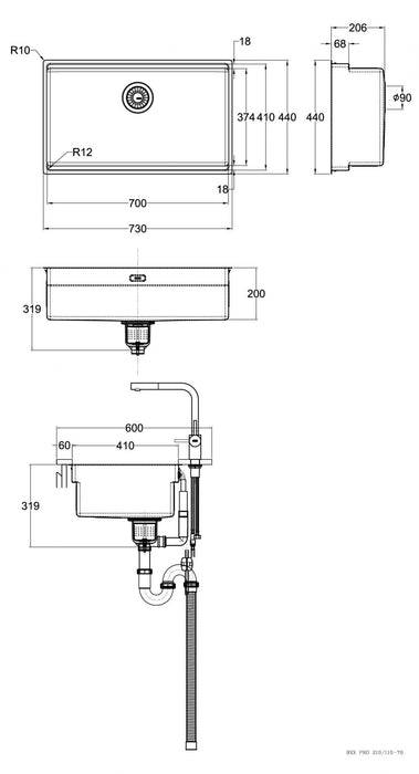 73cm Franke Box系列 3D不鏽鋼水槽(大全配4件組)｜BXXP 210-70
