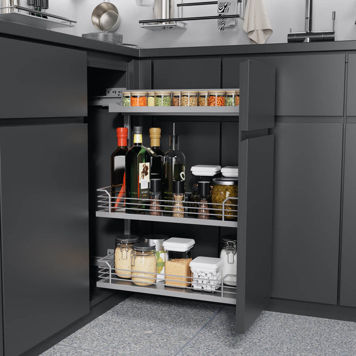 德國 Kesseböhmer Comfort II 緩衝側拉籃｜20/30cm 調味料收納架 - 承重28kg