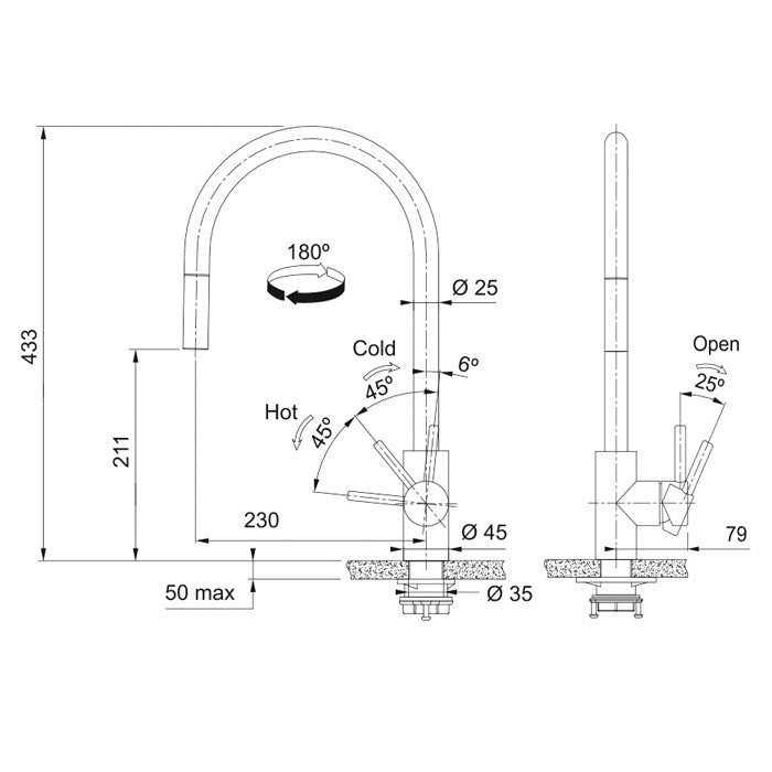 Franke 實心不鏽鋼 伸縮廚房龍頭 CT132SP｜兩段式出水