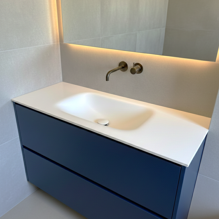 好德訂製 BC90 流線型人造石洗手台｜超薄檯面 一體成型｜交期 2-3週