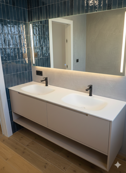 好德訂製 BC90 流線型人造石洗手台｜超薄檯面 一體成型｜交期 2-3週