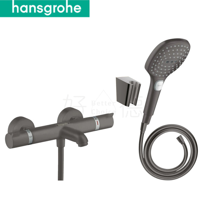 Hansgrohe Ecostat 定溫龍頭含蓮蓬頭/掛杯組合｜黑鉻色