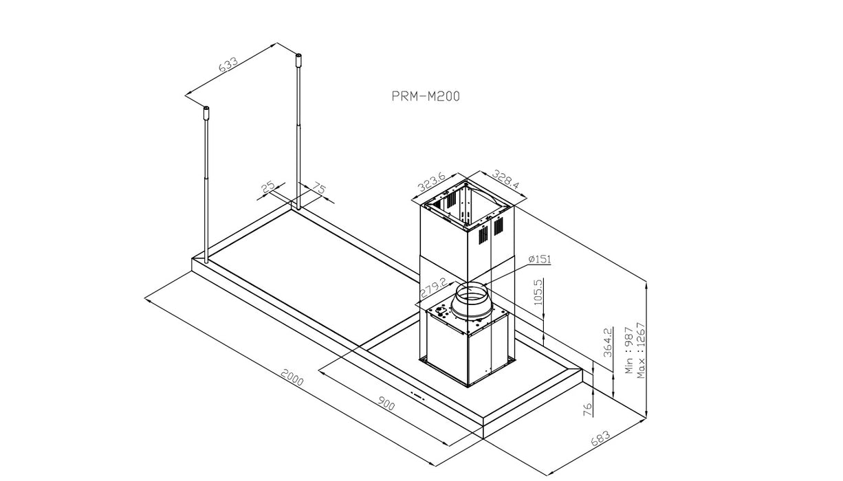 Pacific 太平洋 中島式 倒T排油煙機 200cm｜台灣製造
