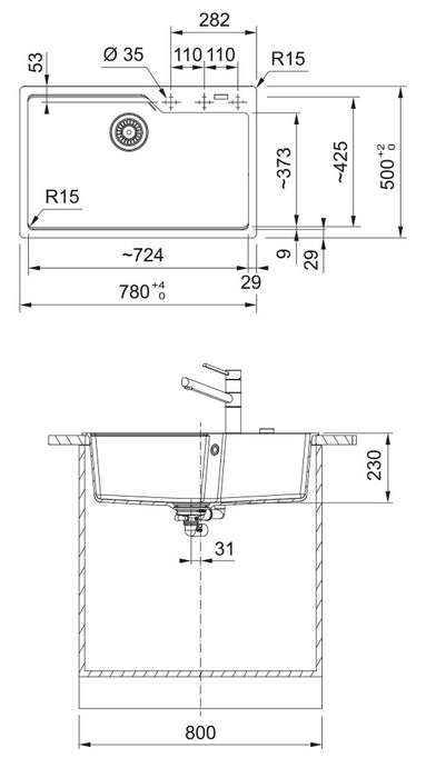 78cm 瑞士 Franke 花崗岩水槽(上嵌安裝)｜耐高溫280度，抗刮不吃色