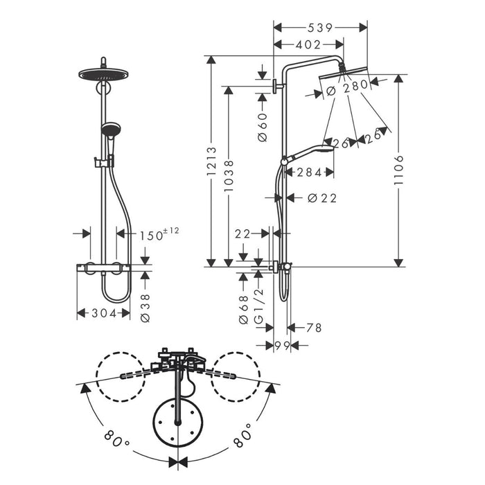 Hansgrohe Croma Select S Showerpipe 280 恆溫花灑組