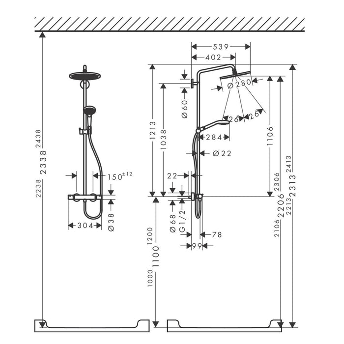 Hansgrohe Croma Select S Showerpipe 280 恆溫花灑組