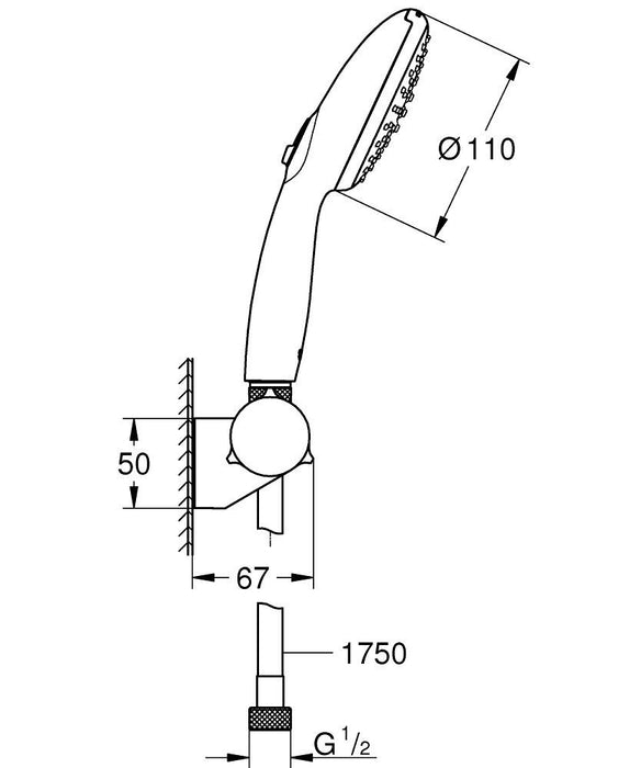 Grohe Tampesta 110 蓮蓬頭組｜圓形｜附軟管、可調式支架