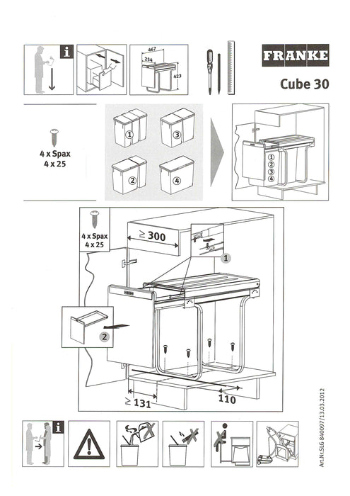 瑞士 Franke Cube 30 廚下隱藏式垃圾桶｜15+15 公升｜手動