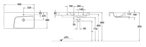 德國 Geberit Xeno² 90cm 檯面式可壁掛大面盆