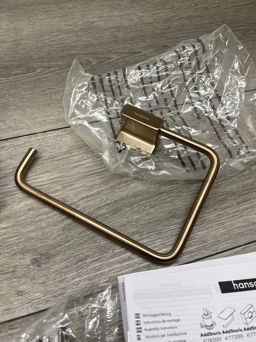 Hansgrohe AddStoris 金色捲筒衛生紙架｜帶置物台