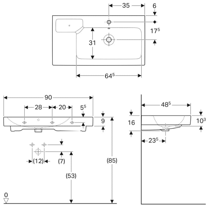 德國 Geberit iCon 90cm 可掛壁洗手台｜含皂碟