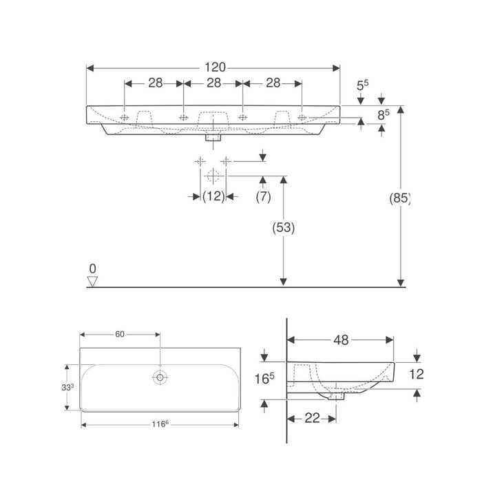 德國 Geberit Smyle 120cm 可壁掛洗手台|單槽單孔|單槽雙孔|單槽無孔
