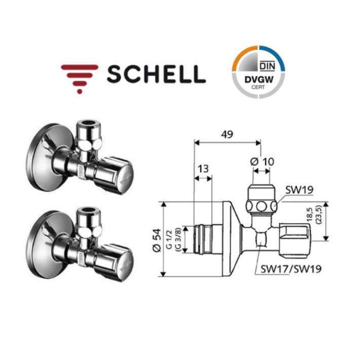 Schell 3/8分歐規專用凡爾(水栓/止水閥) - 一組二入