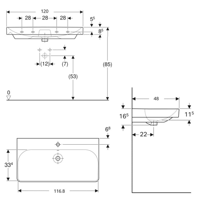 德國 Geberit Smyle 120cm 可壁掛洗手台|單槽單孔|單槽雙孔|單槽無孔
