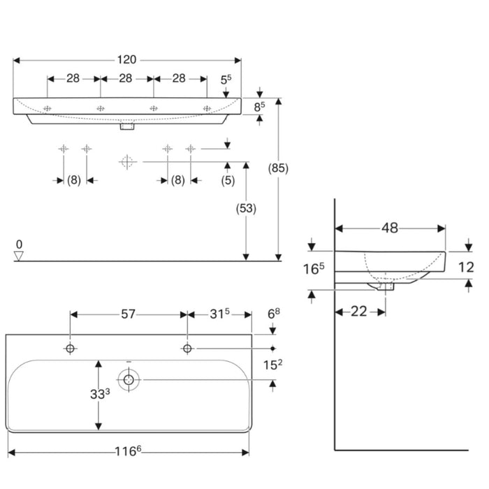 德國 Geberit Smyle 120cm 可壁掛洗手台|單槽單孔|單槽雙孔|單槽無孔