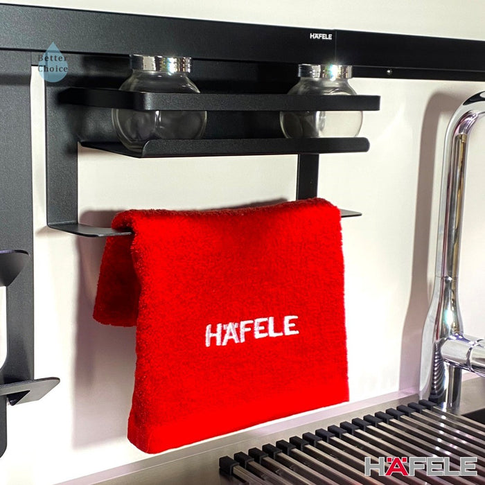 HAFELE 黑色廚房置物架4件組C｜上層置物架+調味料毛巾架+掛勾