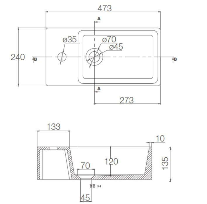 BS H500 47.3cm 人造石台上盆｜小洗手台