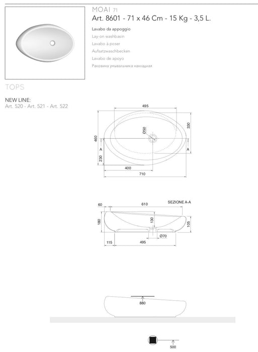 義大利 Scarabeo Moai 71cm 不規則蛋形台上盆